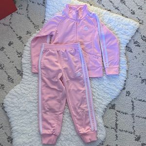 Adidas Girls Matching Pink Track Suit Set
